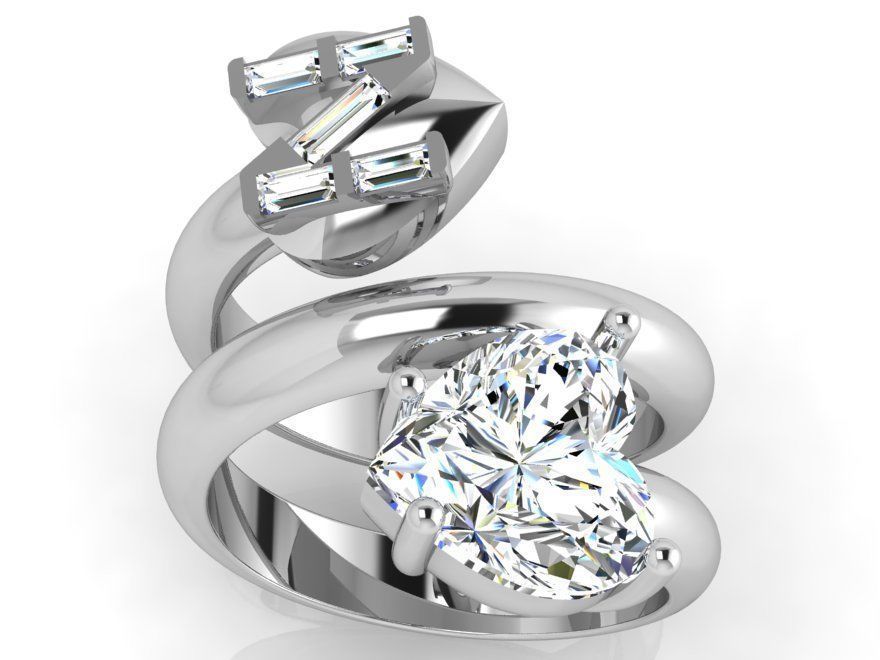 Spiral Ring With Heart Diamond 4846 3D print model_2