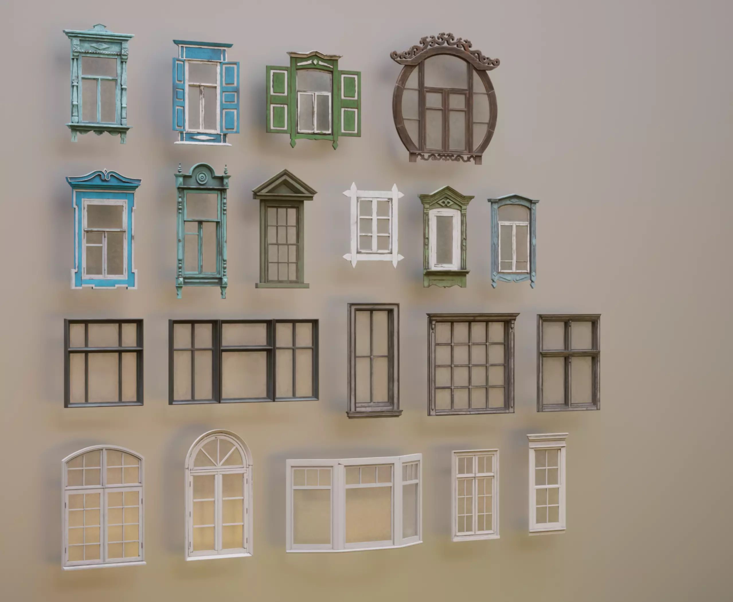 20 old windows pack Low-poly 3D model_0