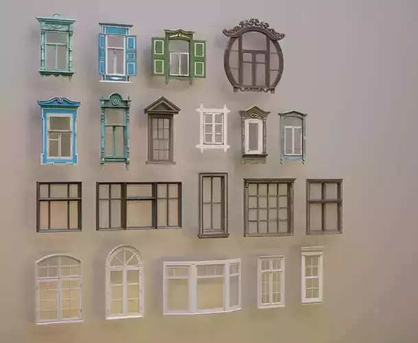 20 old windows pack Low-poly 3D model