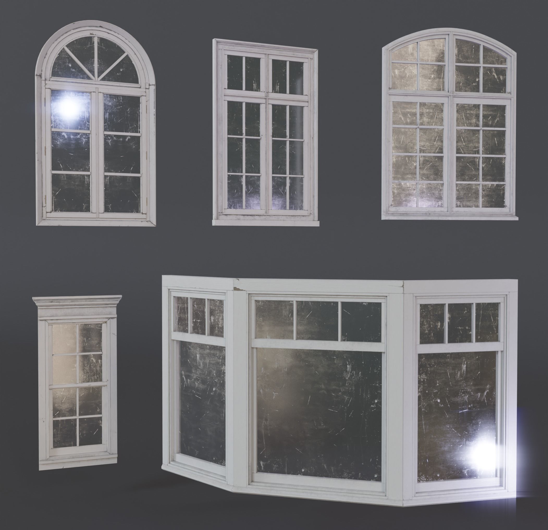 20 old windows pack Low-poly 3D model_3