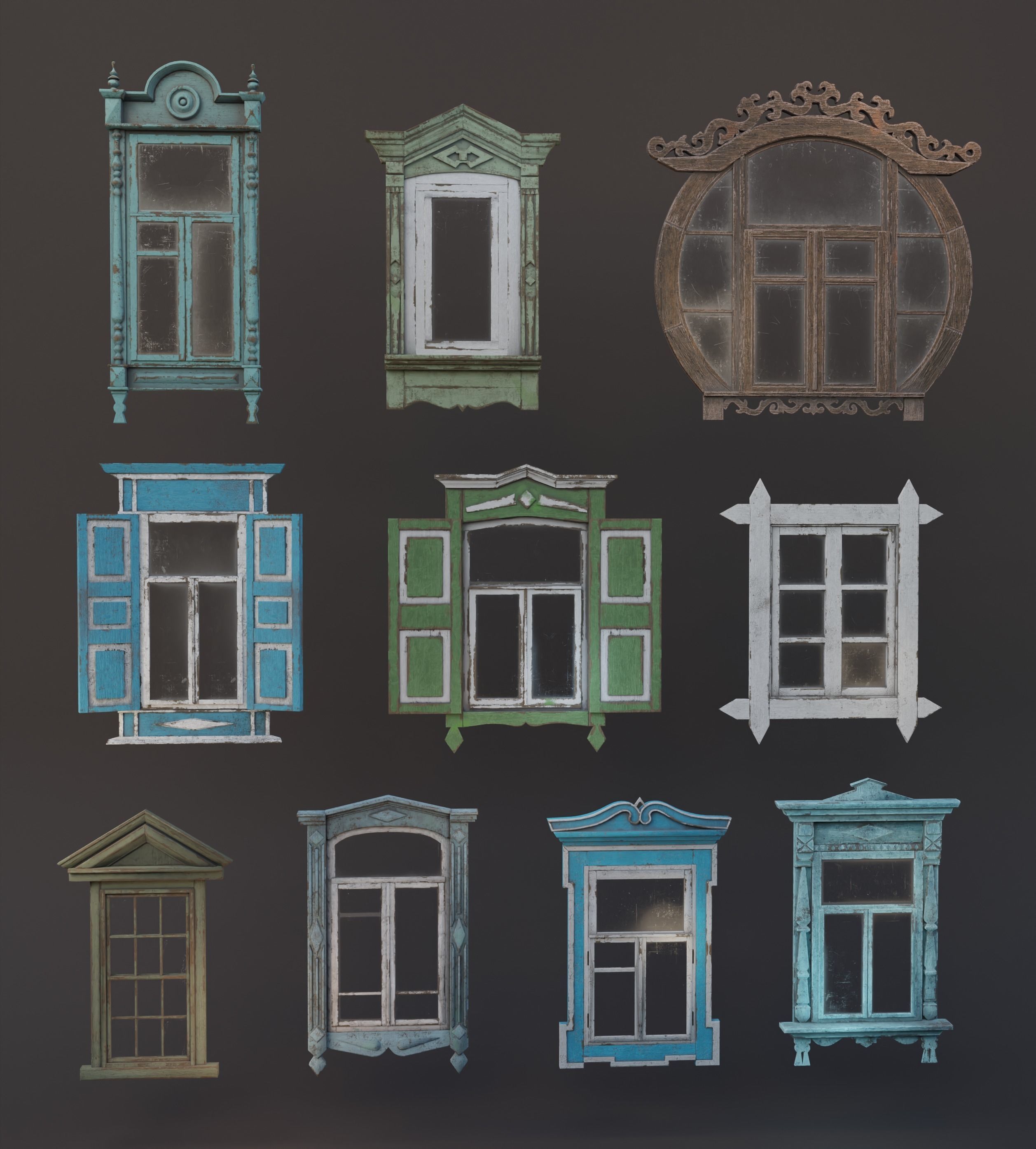 20 old windows pack Low-poly 3D model_2