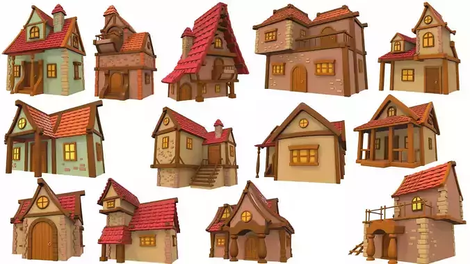 Cartoon house pack 3D Model Collection