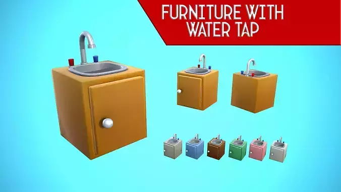 FURNITURE WITH WATER TAP CARTOON STYLIZED Low-poly 3D model