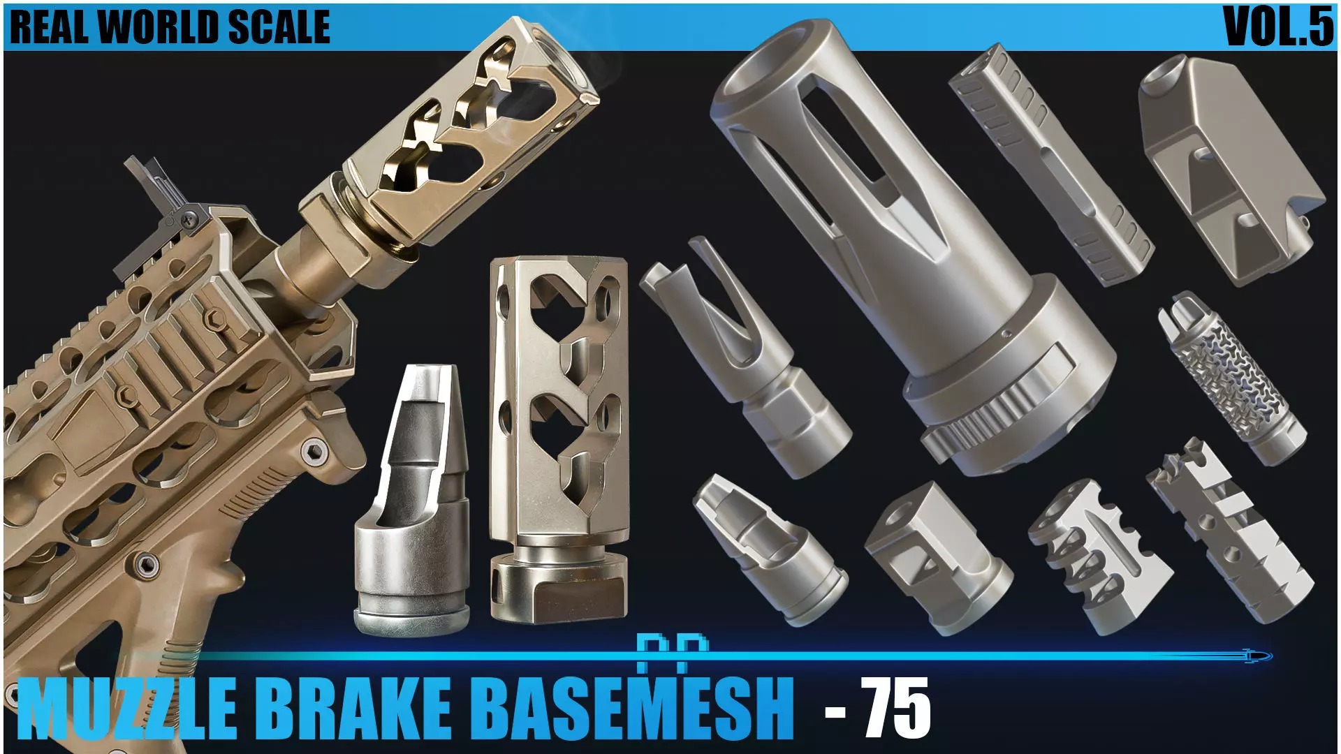 75 Muzzle brake basemesh Low-poly 3D model
