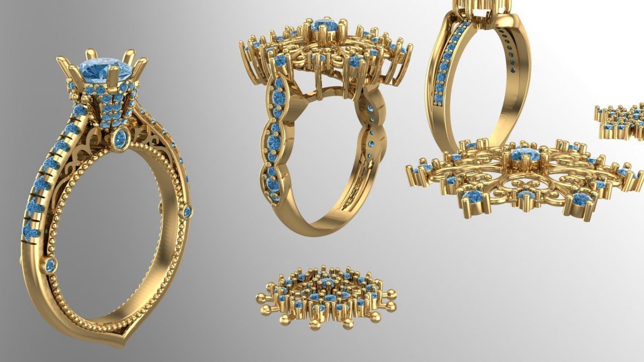 half sets ring with snowflake theme 3D print model_2