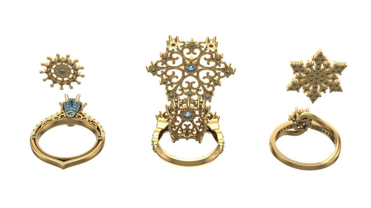 half sets ring with snowflake theme 3D print model_3