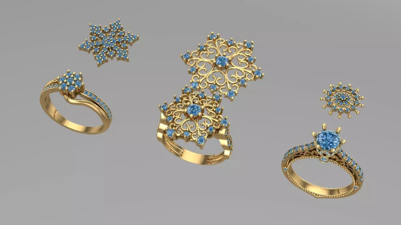 half sets ring with snowflake theme 3D print model_0