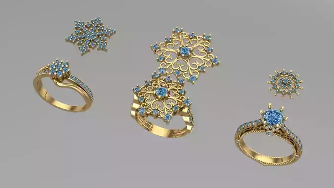 half sets ring with snowflake theme 3D print model
