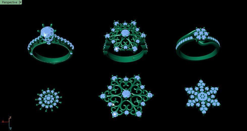 half sets ring with snowflake theme 3D print model_4