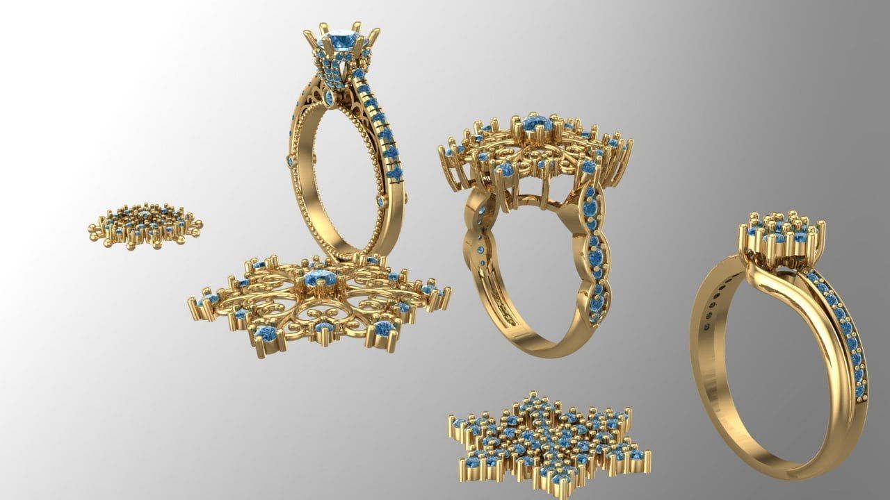 half sets ring with snowflake theme 3D print model_1