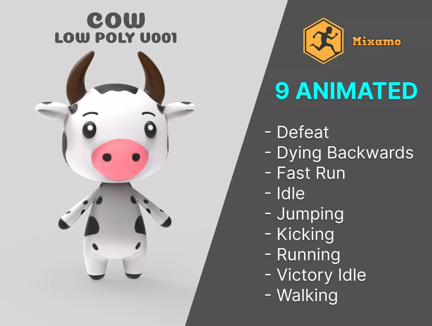 Cow low poly animated v001  Low-poly 3D model_0