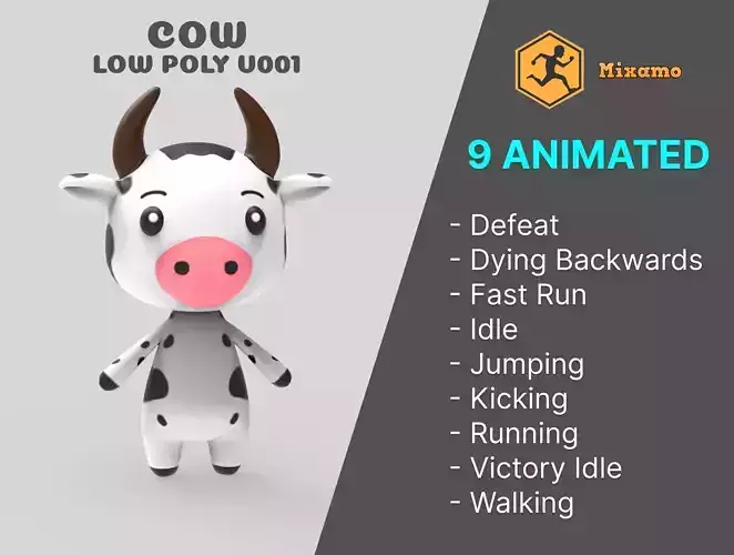 Cow low poly animated v001  Low-poly 3D model