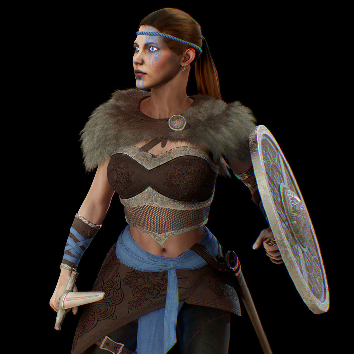 Viking woman Low-poly 3D model_4