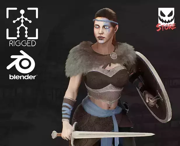 Viking woman Low-poly 3D model
