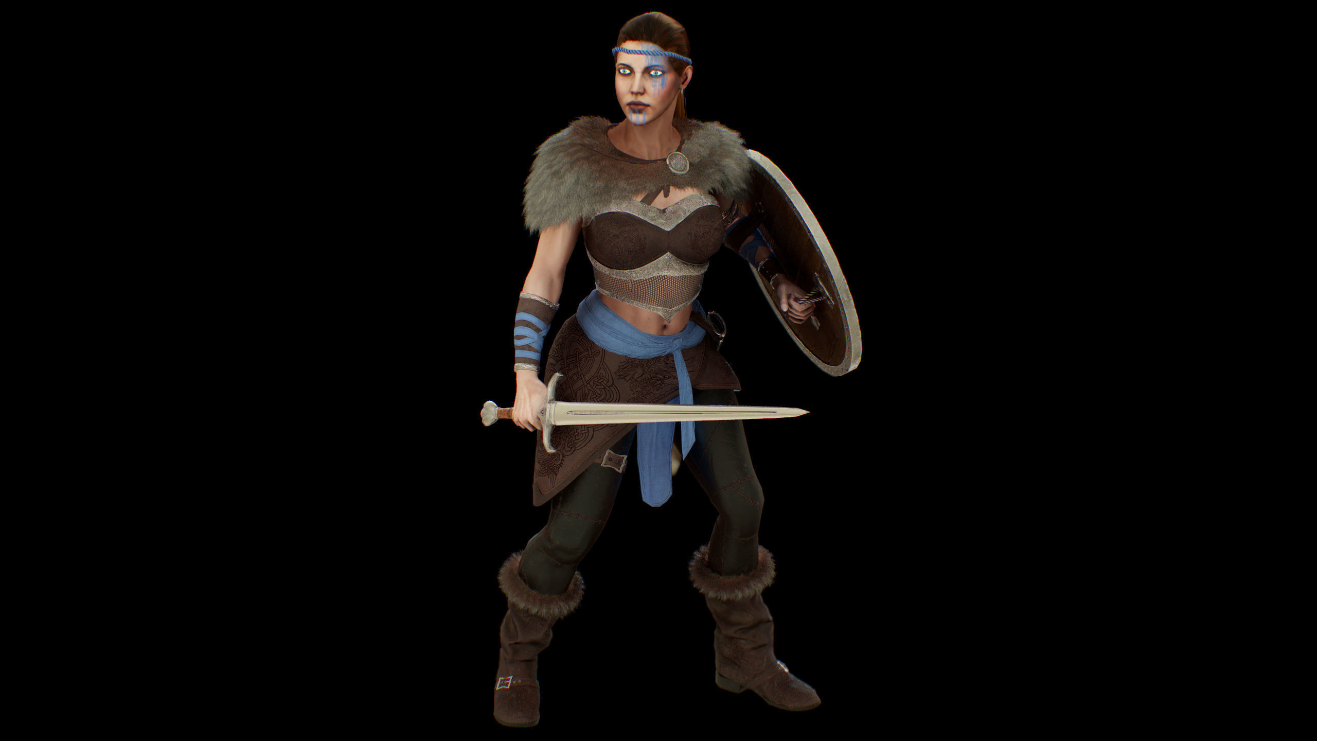 Viking woman Low-poly 3D model_17