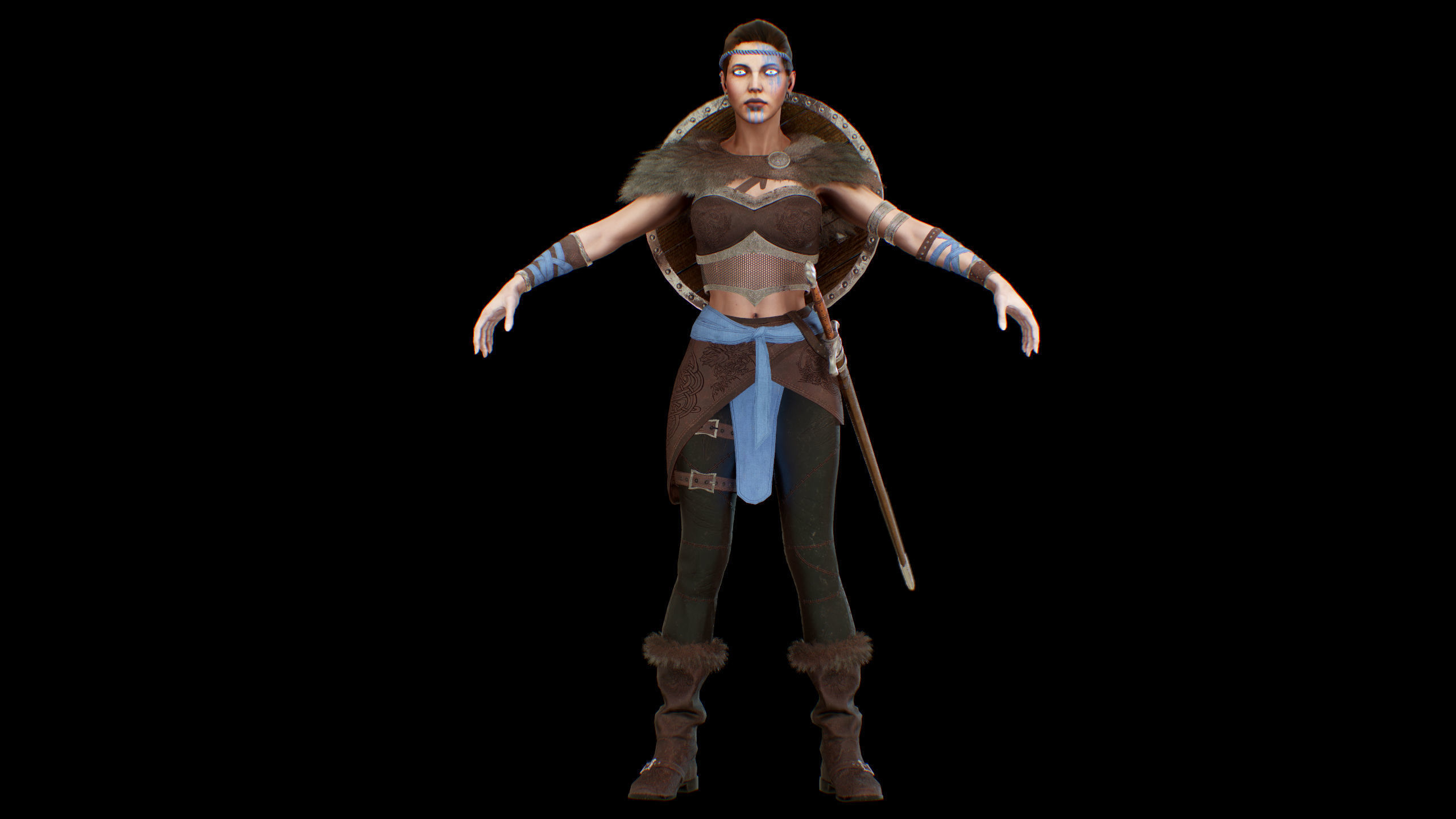 Viking woman Low-poly 3D model_29