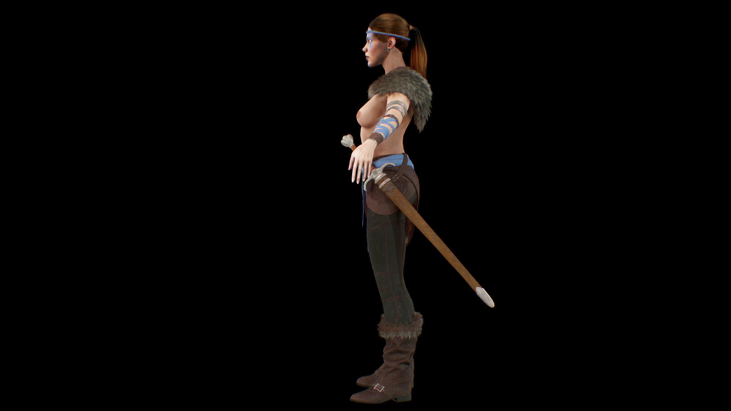 Viking woman Low-poly 3D model_38