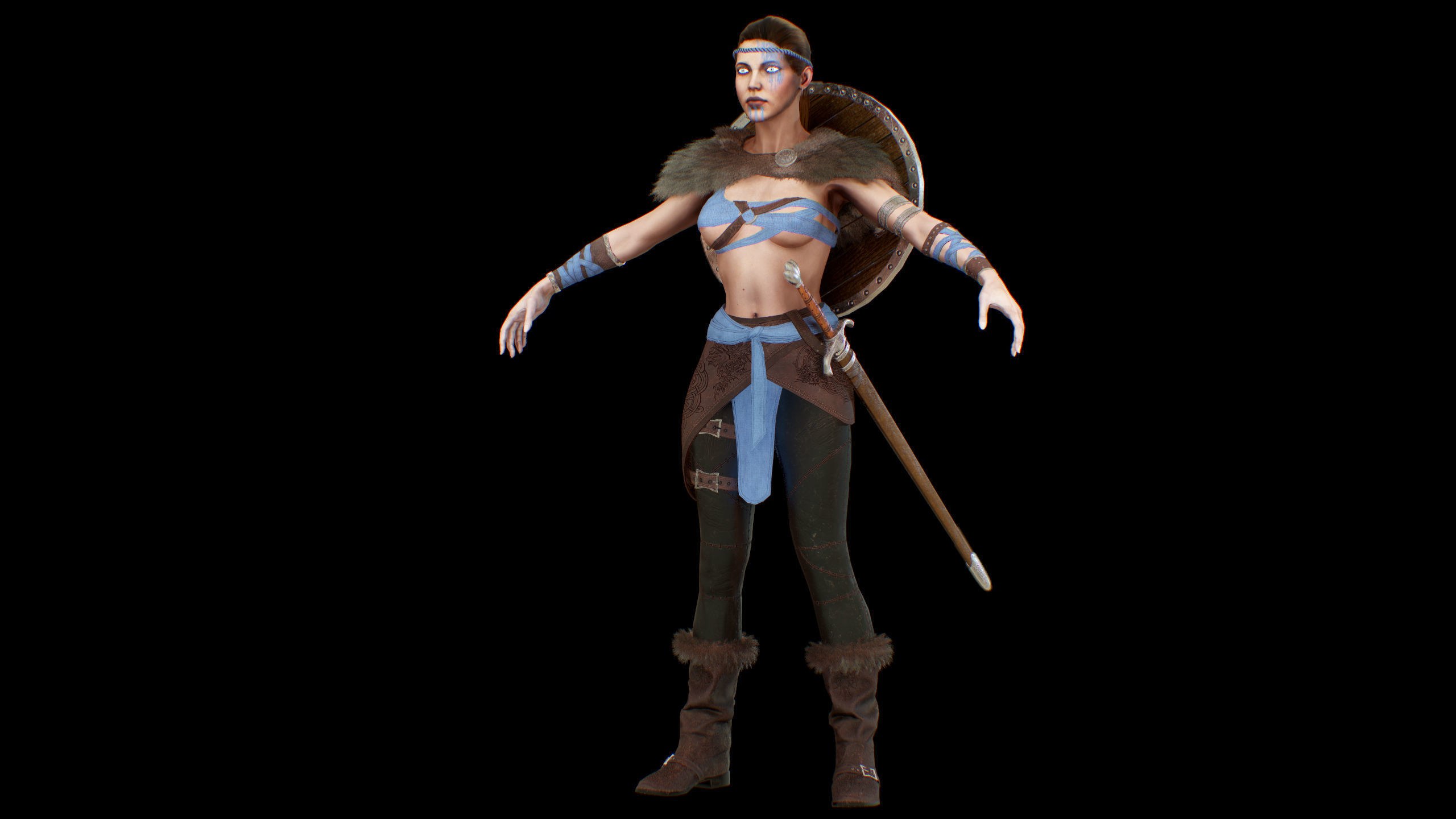 Viking woman Low-poly 3D model_36