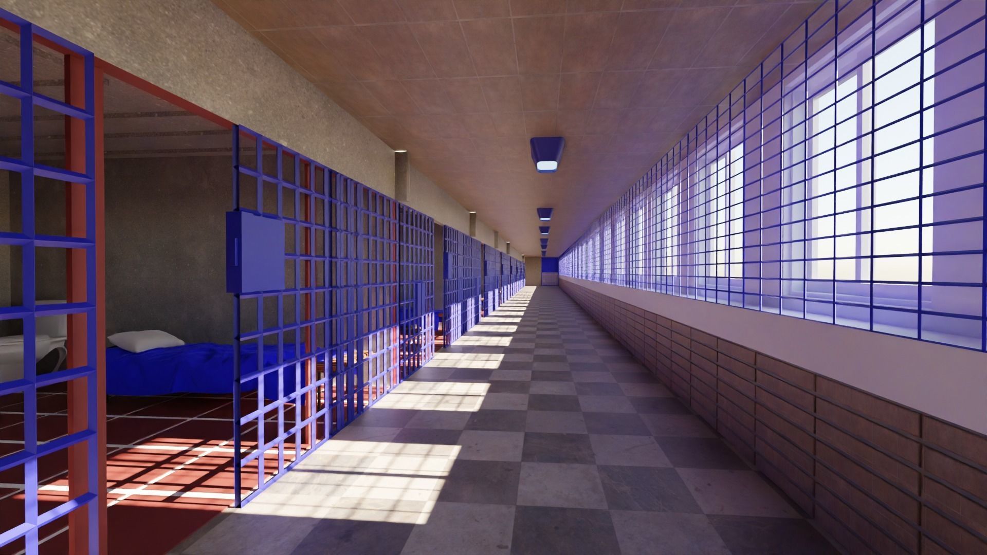 Prison Low-poly 3D model_1