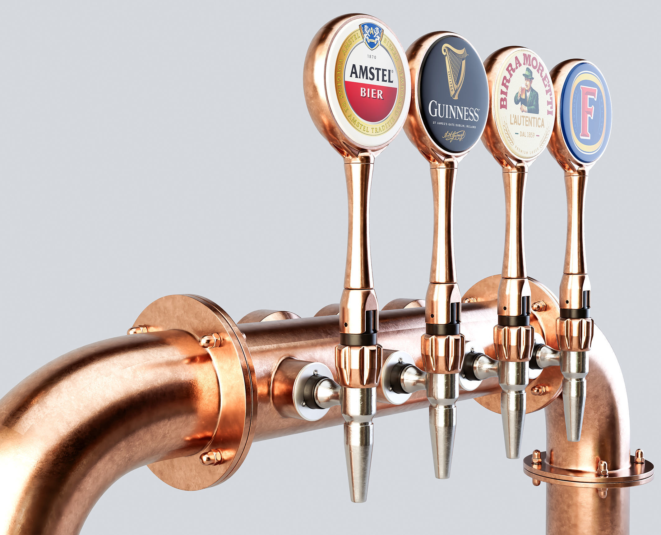 Copper Multi Beer Draught Tap 3D model_9