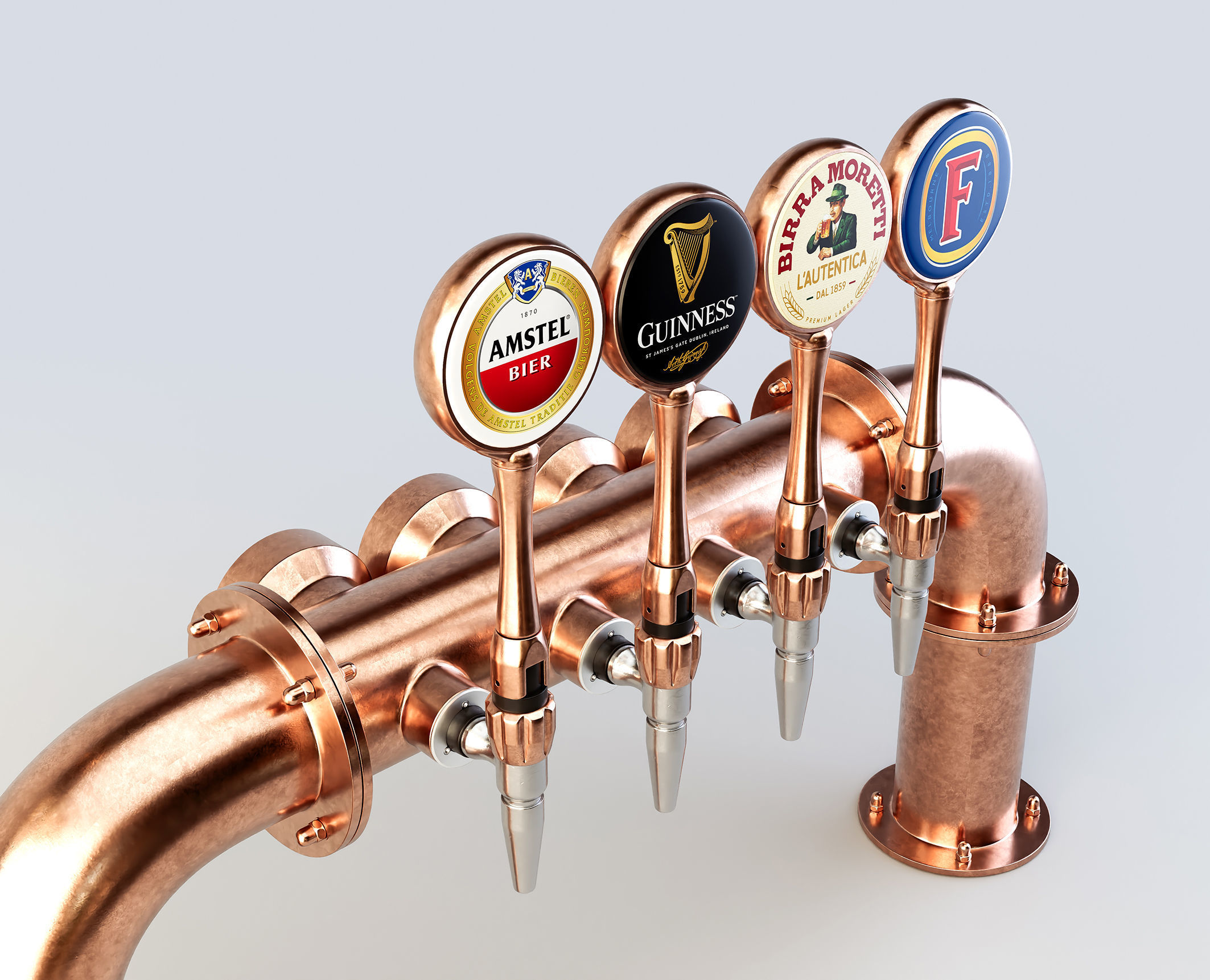 Copper Multi Beer Draught Tap 3D model_10