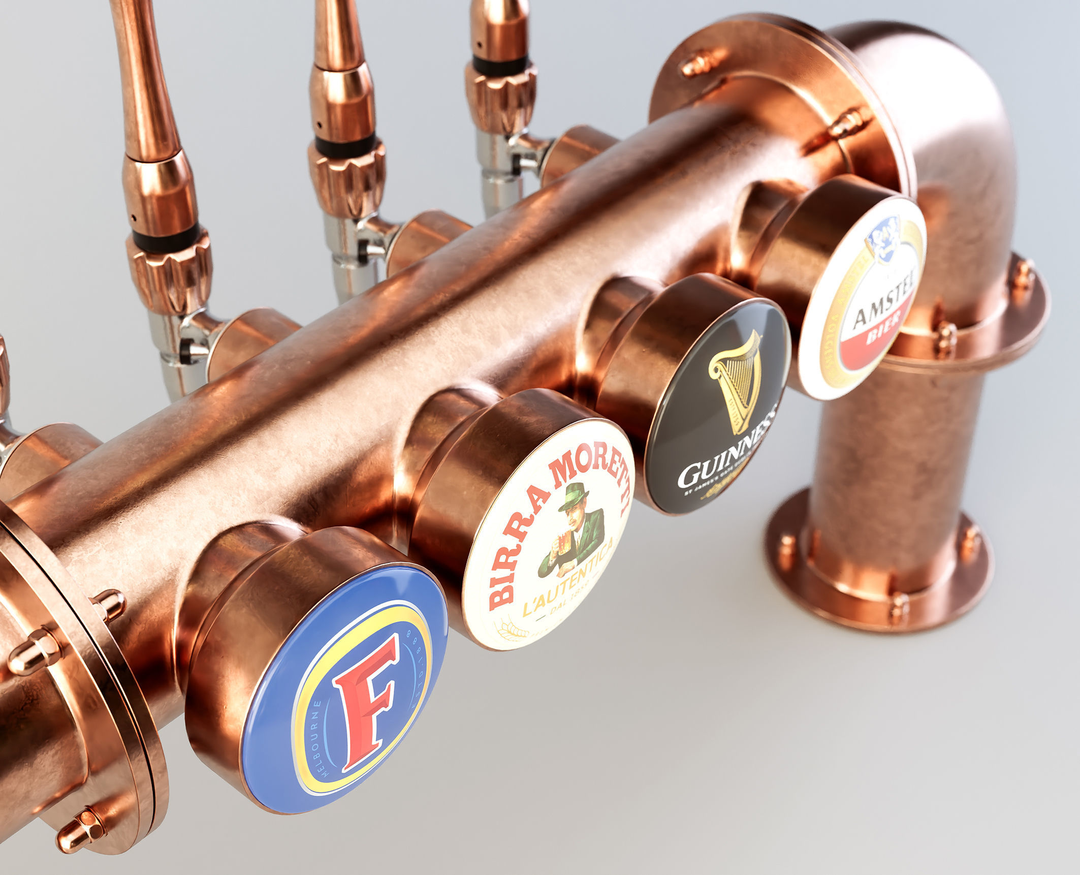 Copper Multi Beer Draught Tap 3D model_2
