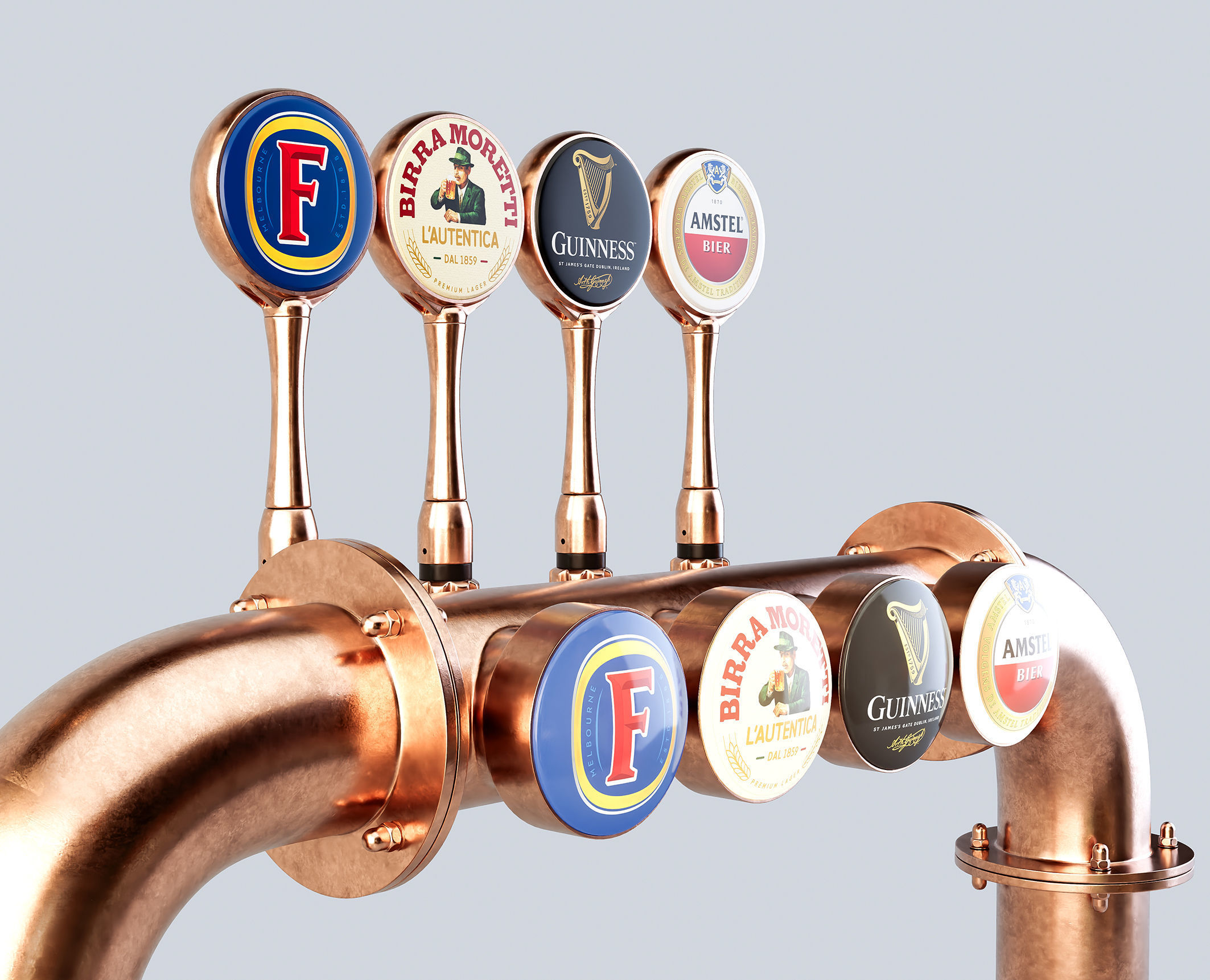 Copper Multi Beer Draught Tap 3D model_1