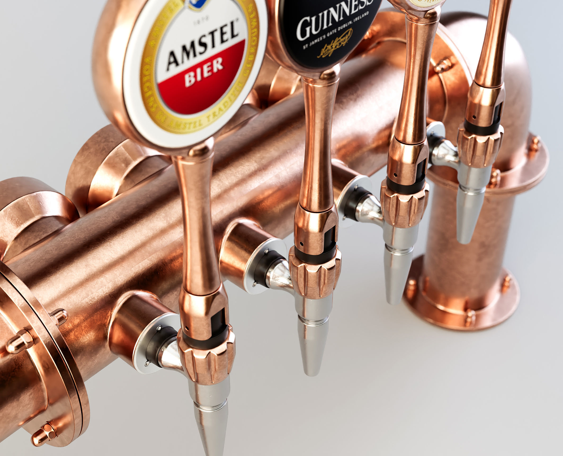 Copper Multi Beer Draught Tap 3D model_4