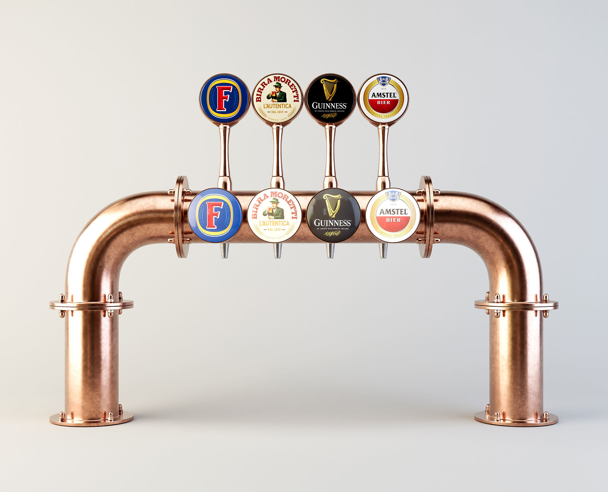 Copper Multi Beer Draught Tap 3D model_3