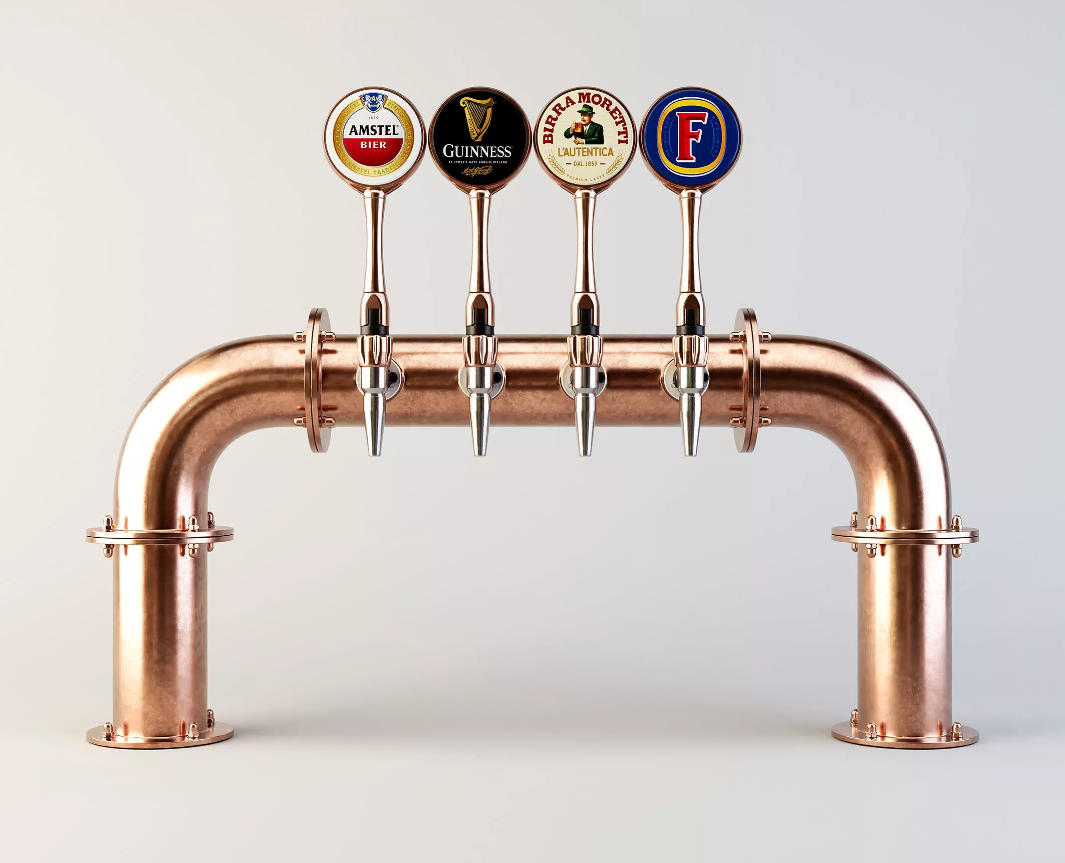 Copper Multi Beer Draught Tap 3D model_0