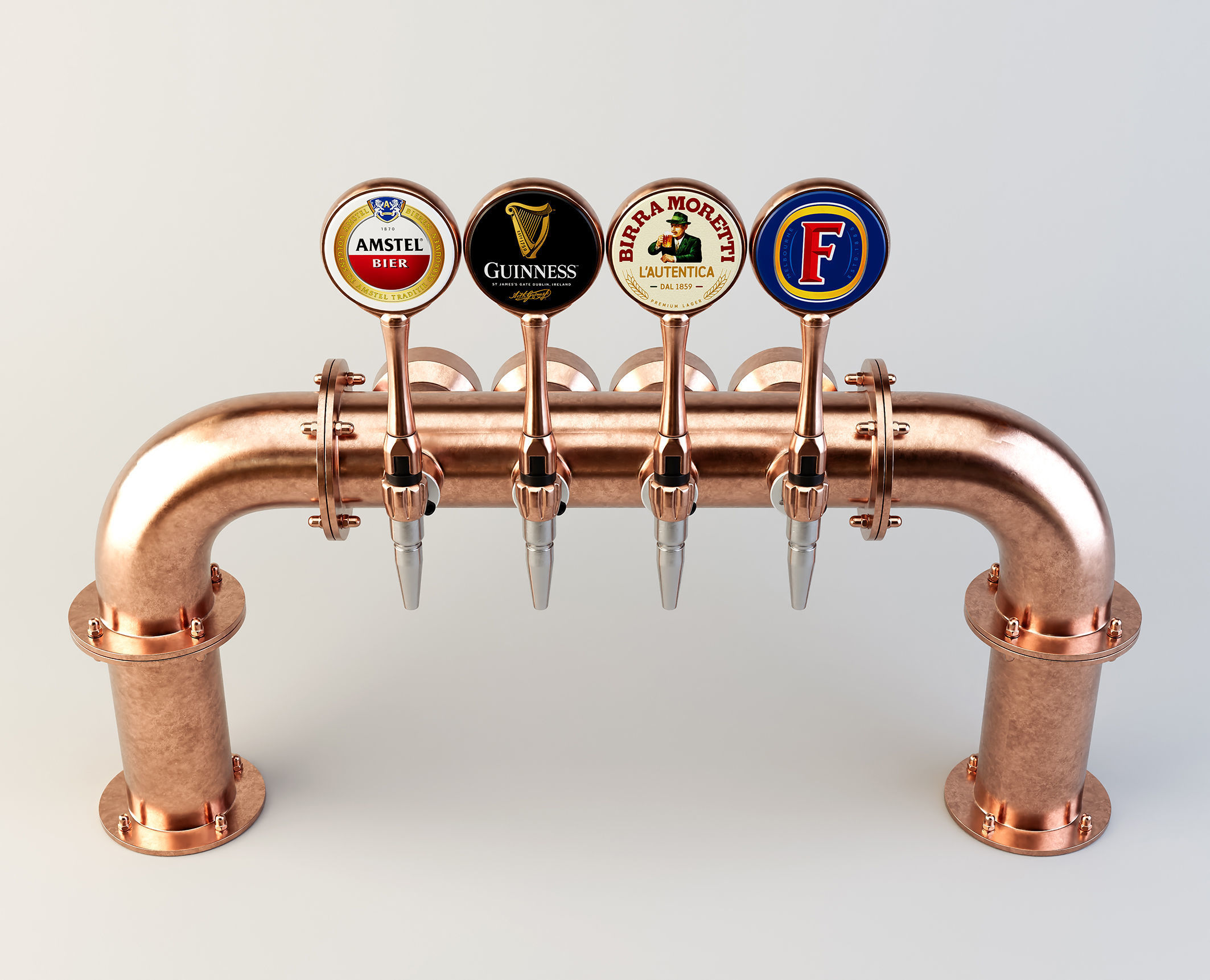 Copper Multi Beer Draught Tap 3D model_6