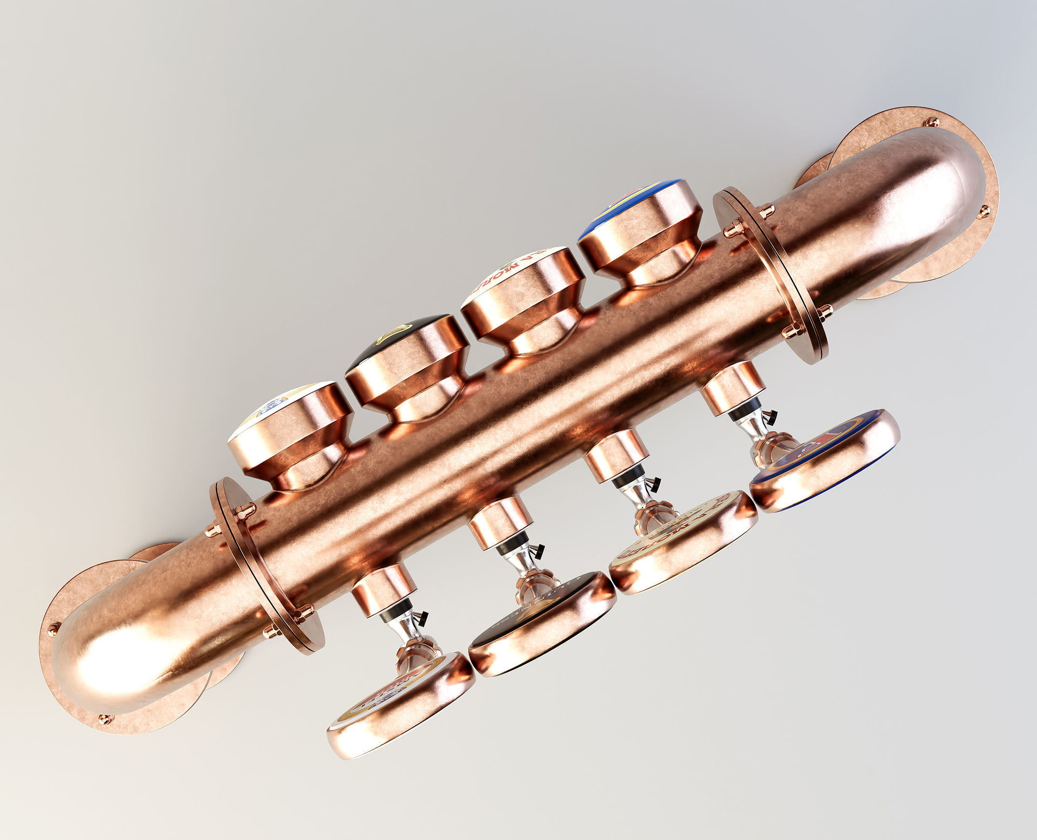 Copper Multi Beer Draught Tap 3D model_11