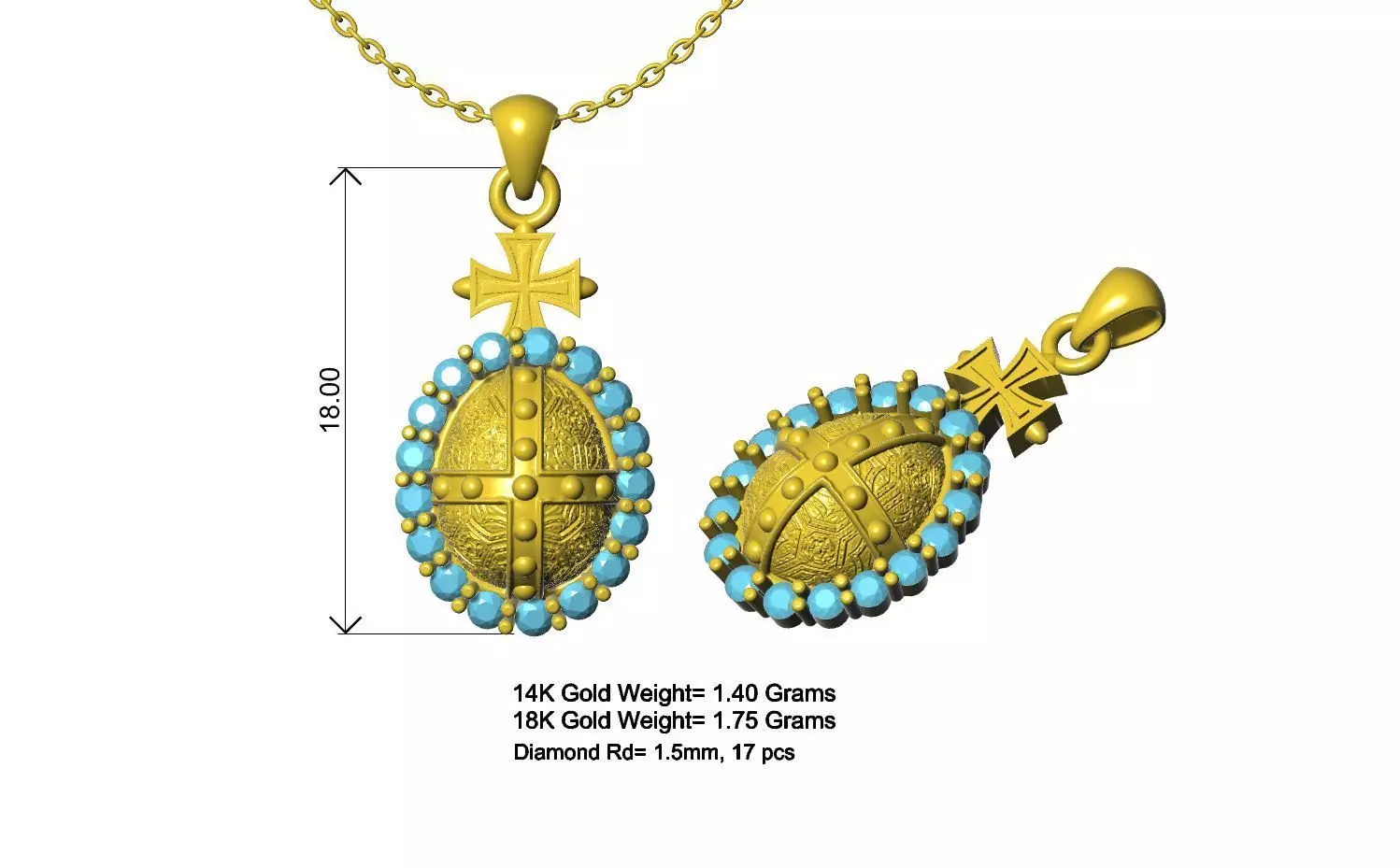 Carved Cross Egg Shape Pendant Design 3D print model