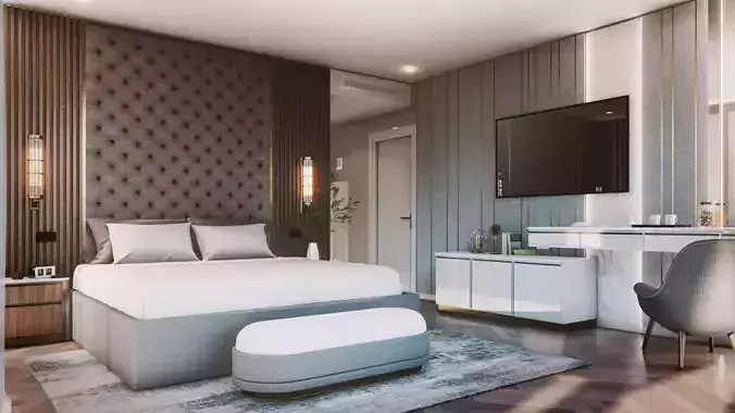 Modern Hill House Interior Scene - Master Bed Room 3D model