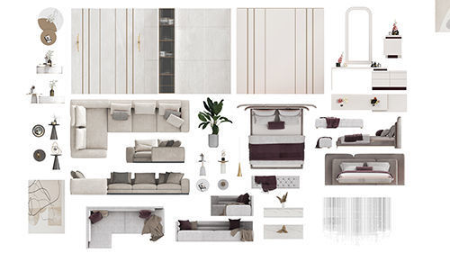 FLOOR PLAN 2d furniture top view 3D render realistic part 3 3D model ...