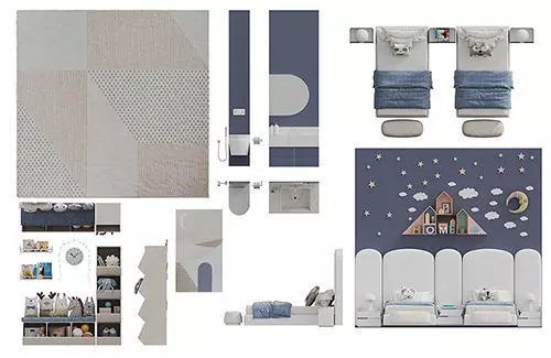 FLOOR PLAN 2d furniture top view 3D render realistic part 3 3D model