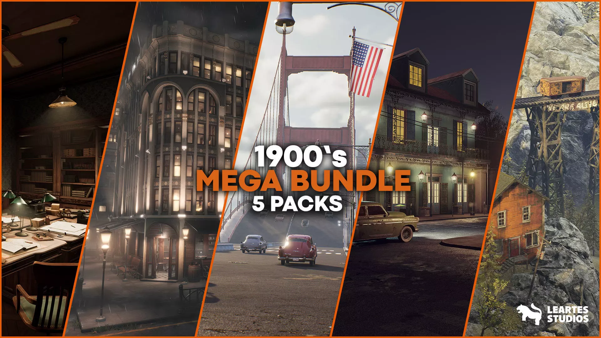 1900s Environments Mega Bundle Prop Packs 5 Environments Low-poly 3D model_0