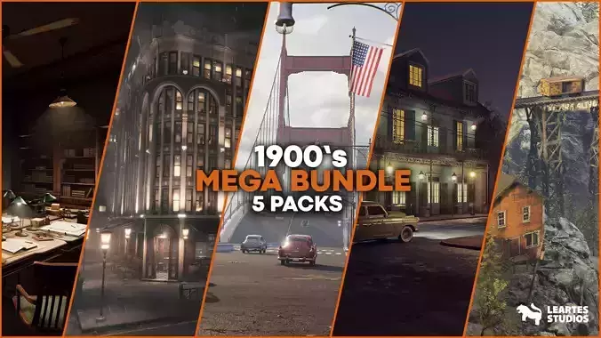 1900s Environments Mega Bundle Prop Packs 5 Environments Low-poly 3D model