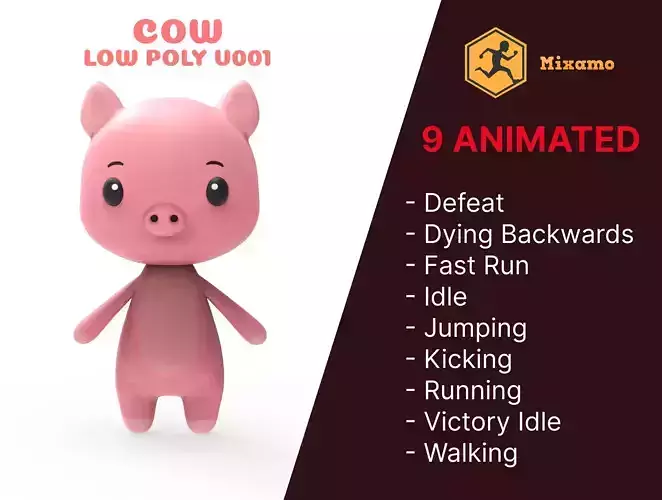 Pig low poly animated v001 Low-poly 3D model
