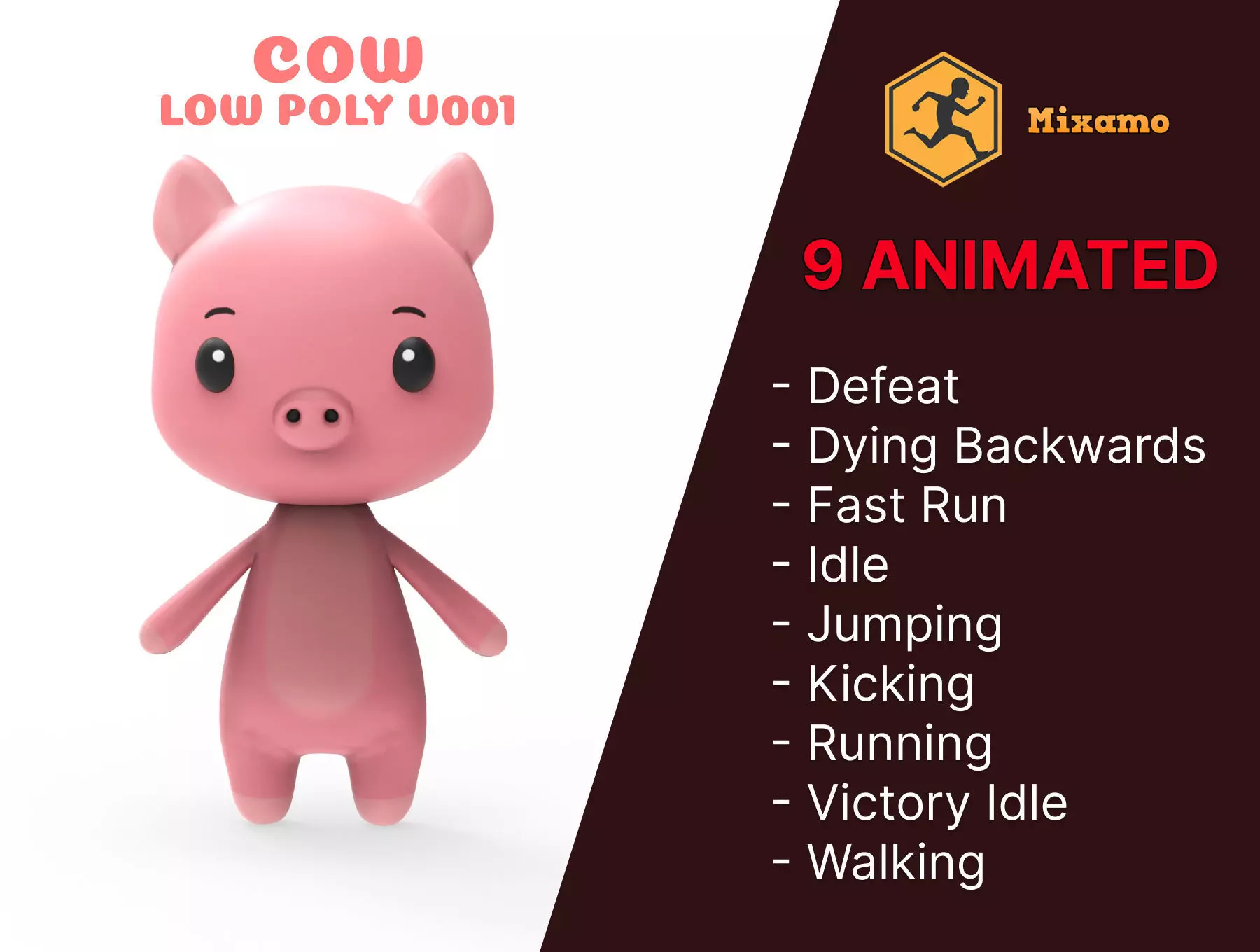 Pig low poly animated v001 Low-poly 3D model_0