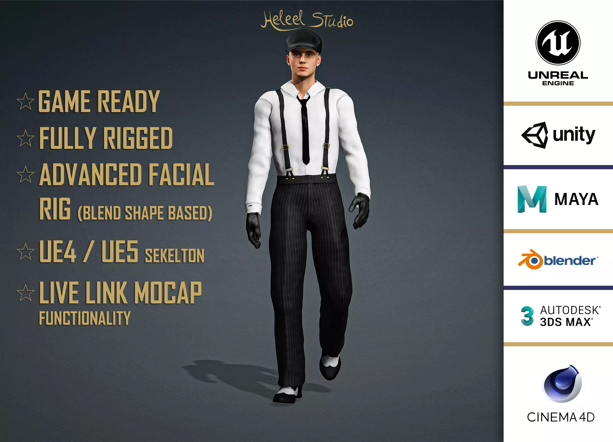 High Quality Male Classic Suspenders Low-poly 3D model_0