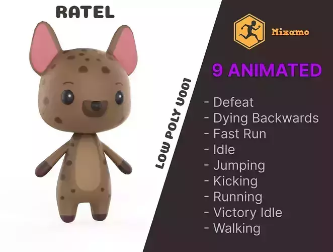  Ratel low poly animated v001 Low-poly 3D model