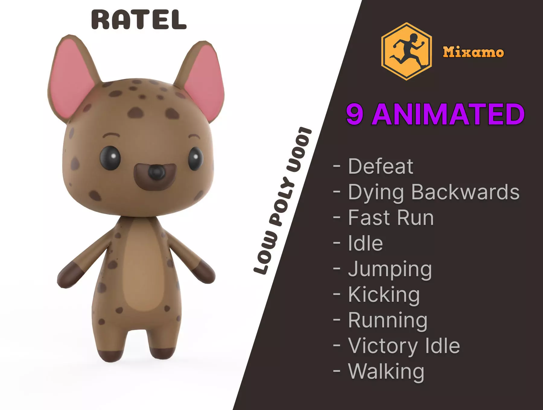  Ratel low poly animated v001 Low-poly 3D model_0