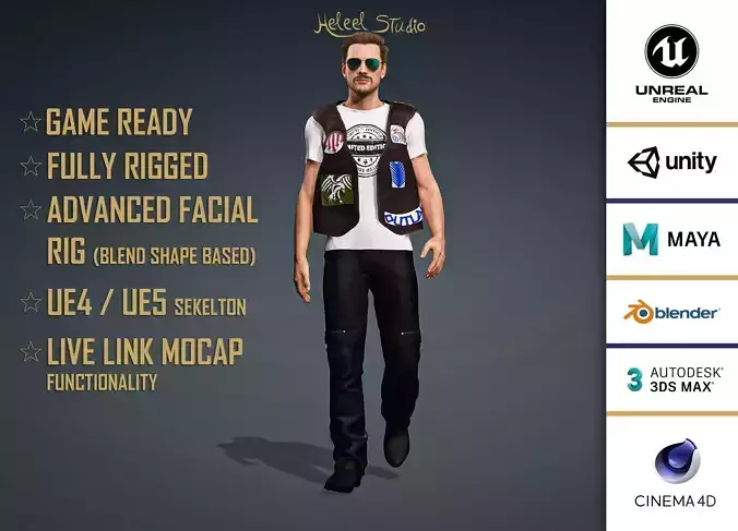 High Quality Male Biker Low-poly 3D model