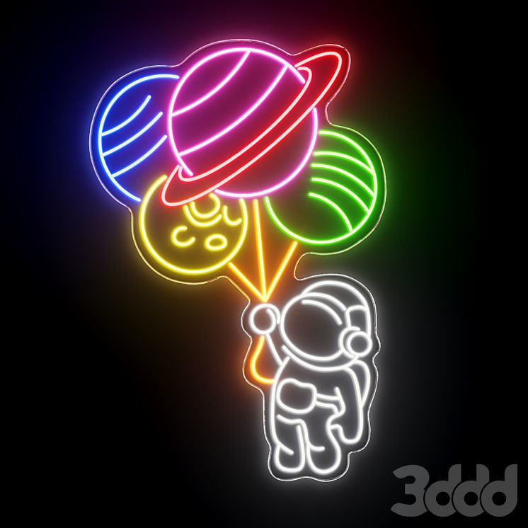 Balloon Astronaut Neon Sign 3D model_1