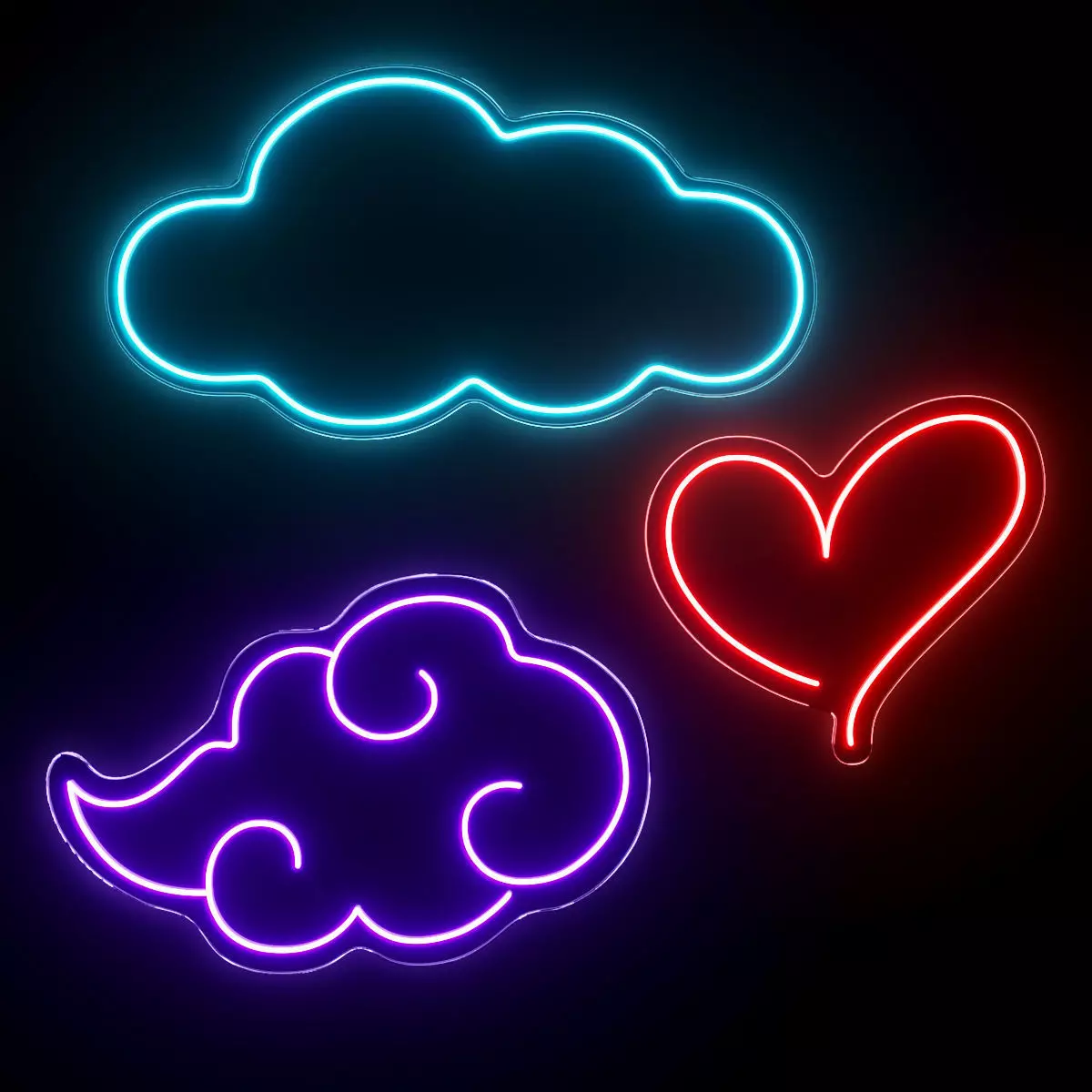 Heart Clouds Neon Signs 3D model
