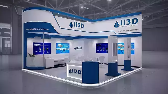 Exhibition Stand Stall Two Side Open 6X6 3D model