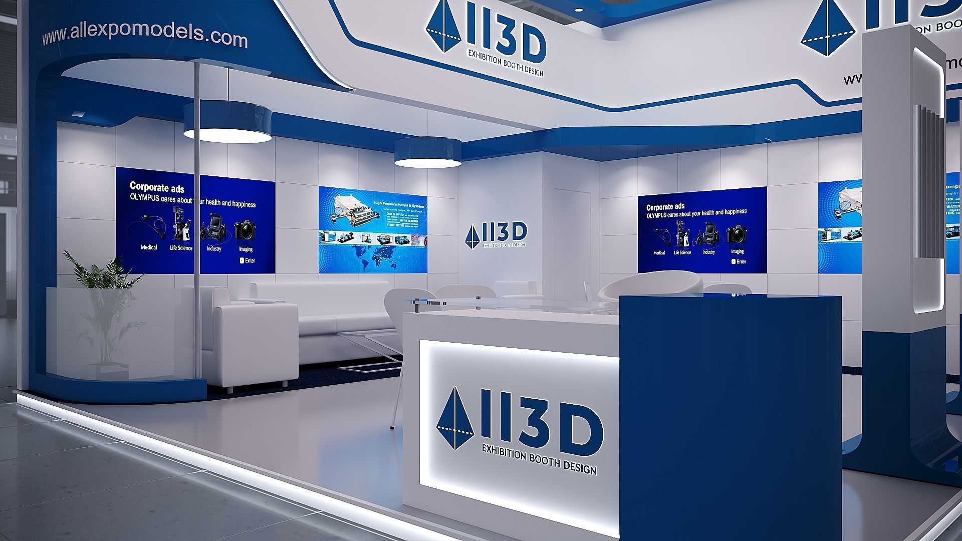 Exhibition Stand Stall Two Side Open 6X6 3D model_1