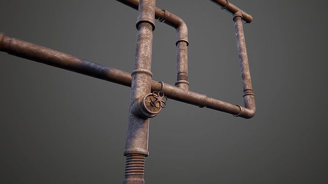Modular iron pipes both clean and rusty Low-poly 3D model