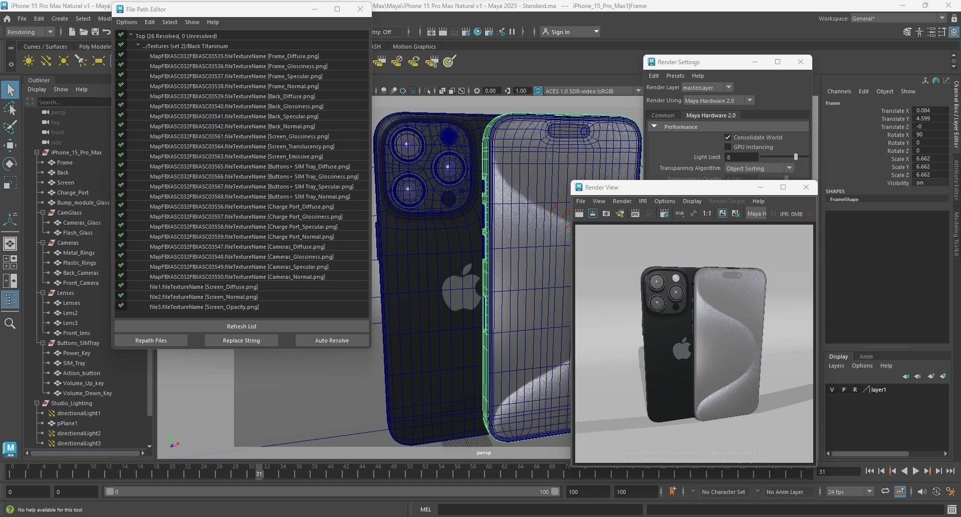 Apple iPhone 15 Pro Max Blue Titanium Low-poly 3D model_27